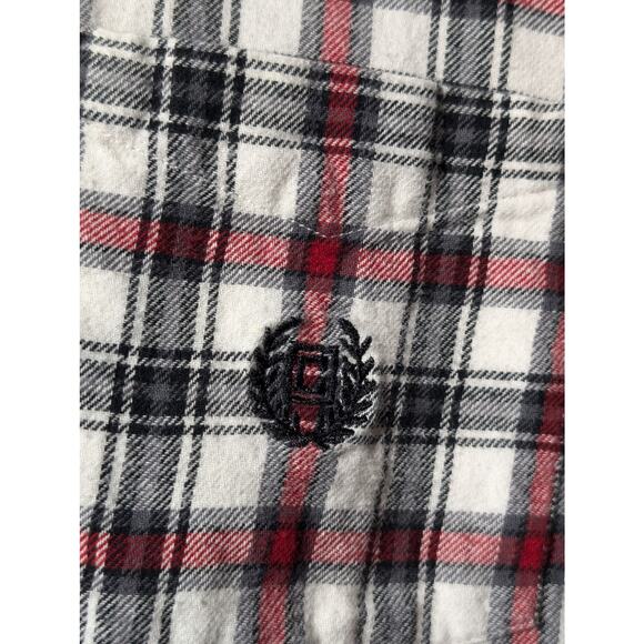 Chaps Brushed Flannel Cotton White Navy Red Plaid Button Up Shirt Mens Sz XL - Picture 7 of 10